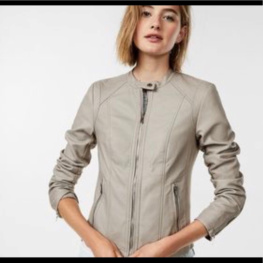 Express Petite vegan leather jacket Honeydew NWOT